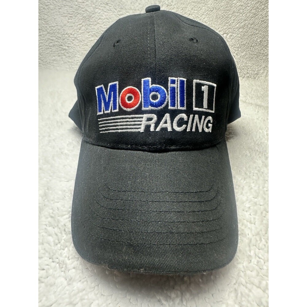 Mobile 1 Racing Base Ball Cap Hat Black With Embroidered Logo Adjustable Strap